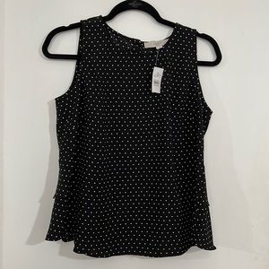 Loft Black sleeveless top with white dots Small